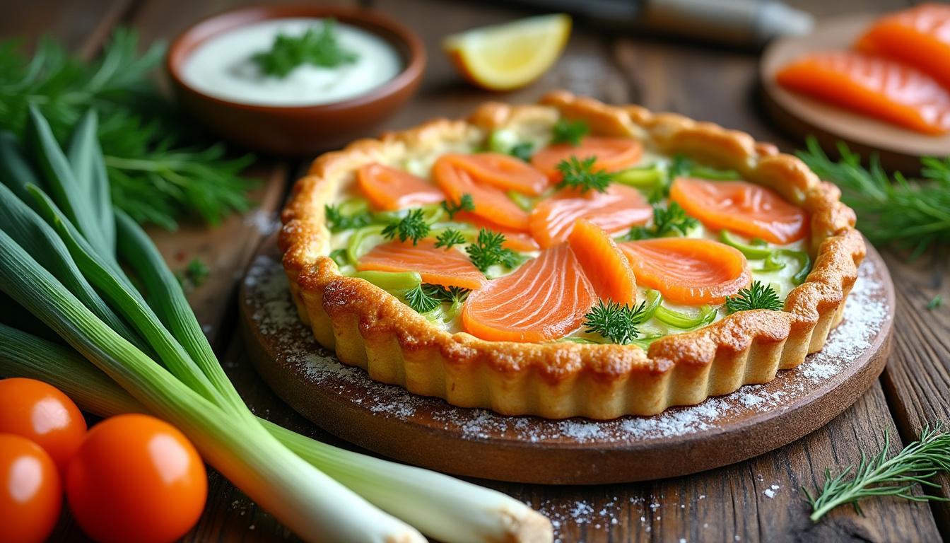 découvrez notre recette facile de tarte aux poireaux et saumon, idéale pour un repas savoureux et rapide à préparer. parfaite pour toutes les occasions !